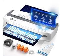 Plastificatrice A3, 1000 mm/min Plastificatrice con 50 Buste, con Funzione di Inversione, Tagliacarte, Arrotondatore d'angoli, Perforatrice e Anelli di Rilegatura per Scuola, Ufficio, Casa