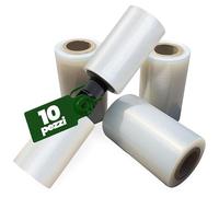 Plastisak - Pellicola Imballaggio Trasparente H 12,5 cm, Cellophane Estensibile Versatile per Pallet, Imballaggi e Copertura Igienica - Kit da 10 Rotoli e Manico Ergonomico