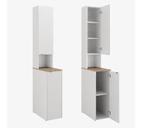 PLATAN ROOM Armadietto alto da bagno, 210 x 33 x 56 cm, opaco, sottile armadietto per bagno alto stretto 33 cm di larghezza (bianco/Sonoma)