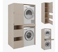 PLATAN ROOM Armadio alto per il bagno, lavatrice, asciugatrice, armadietto per lavatrice e asciugatrice, 187 x 65 x 45/66 cm (cappuccino, 111 cm (45 + 66)