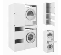 PLATAN ROOM Armadio alto per il bagno, lavatrice, asciugatrice, armadietto per lavatrice e asciugatrice, 187 x 65 x 45/66 cm (bianco, 111 cm (45 + 66)