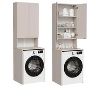 PLATAN ROOM Armadio alto per lavatrice e asciugatrice - 210 x 65 x 50/56 cm - Bianco (cachemire (beige), 50 cm di profondità)