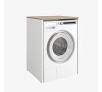 PLATAN ROOM Armadio per lavatrice 90 x 65 x 50/56 cm, adatto per lavatrice e asciugatrice, armadietto per lavatrice, mobili da bagno (bianco/rovere Sonoma, profondità 50 cm)