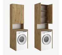 PLATAN ROOM - Armadio per lavatrice e asciugatrice, mobile alto per il bagno, 210 x 65 x 50/56 cm, colore bianco (rovere artigianale, 56 cm di profondità)