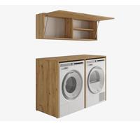 PLATAN ROOM Armadio per lavatrice, larghezza 130 cm, mobile per lavatrice o asciugatrice, per bagno (56 cm di profondità, rovere dorato)