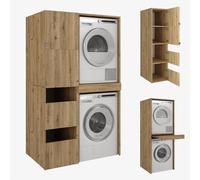 PLATAN ROOM Mobile alto per il bagno per lavatrice e asciugatrice, armadio per lavatrice e asciugatrice con ripiani per il bagno, 187 x 65 x 45/66 cm, colore: rovere oro, 111 cm (45+66)