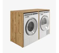 PLATAN ROOM Mobile armadio per lavatrice, 130 cm di larghezza, mobile alto per lavatrice o asciugatrice, per bagno (65 cm di profondità, rovere oro)