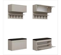 PLATAN ROOM Set di appendiabiti da parete con pannello appendiabiti, scarpiera e armadio pensile, 100 cm, per corridoio, corridoio, rovere e legno bianco (set da 3 pezzi, cashmere)