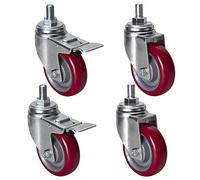 Plate Casters 5 inches Furniture casters Thread M16 Heavy Duty for Industrial Transport with Brake Swivel Wheels 600kg Silent TPU Double Bearing for Factory Hospital Workbench Trolley 4 pcs