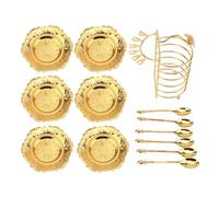 Plate Spoon Set with Storage Rack, 6 Trays and 6 Spoons, Pastry Tiered Serving Tray, European Style Metal Dessert Plates, Cakes Fruit Cookie Display Serving Platter, for Steaks Fru (Gold)
