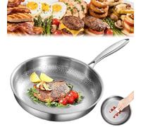 Plateful Titanium Pan, Frying Pans for Cooking Non Stick, Pure Titanium Pro Hammered Cookware Multifunctional Flat Alloy Steel Wok Lightweight Kitchen Essential Outdoor Camping(No lid,11.81in/30cm)