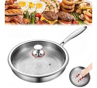 Plateful Titanium Pan, Frying Pans for Cooking Non Stick, Pure Titanium Pro Hammered Cookware Multifunctional Flat Alloy Steel Wok Lightweight Kitchen Essential Outdoor Camping(With lid,10.23in/26cm)