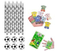 PLATEYTR 10 Pezzi di matite per Il Calcio 10 Pezzi di gomme per Il Calcio 8 Pezzi di Flipper di Maglia 2 Pezzi di Flipper di Calcio Set di cancelleria a Tema Calcio Mini cancelleria Calcio Carino