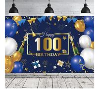 PLATEYTR 100 Striscione di Compleanno 100 Anni Compleanno Festa Decorazioni Blu Fotografia Poster di Compleanno Extra Large Fondale 100 Anni di Buon Compleanno Decorazione di Festa