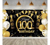 PLATEYTR 100 Striscione di Compleanno 100 Anni Compleanno Festa Decorazioni Oro Nero Fotografia Poster di Compleanno Extra Large Fondale 100 Anni di Buon Compleanno Decorazione di Festa