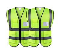 PLATEYTR 2 Pezzi Gilet di Sicurezza Antinfortunistici Alta visibilità Giacca da Lavoro Riflettente ad Alta visibilità manageriale Gilet Zip Brace Security Porta Cellulare ID Tasca