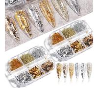 PLATEYTR 2 Scatole Glitter Unghie Foil Nail Art Set di Foil per Unghie Glitter Scintillio Foglia d'oro Brillanti Lustrini per Unghie Arte Decorazioni (Oro)