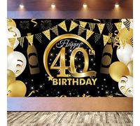 PLATEYTR 40 Striscione di Compleanno 40 Anni Compleanno Festa Decorazioni Oro Nero Fotografia Poster di Compleanno Extra Large Fondale 40 Anni di Buon Compleanno Decorazione di Festa