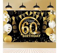 PLATEYTR 60 Striscione di Compleanno 60 Anni Compleanno Festa Decorazioni Oro Nero Fotografia Poster di Compleanno Extra Large Fondale 60 Anni di Buon Compleanno Decorazione di Festa