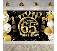 PLATEYTR 65 Striscione di Compleanno 65 Anni Compleanno Festa Decorazioni Oro Nero Fotografia Poster di Compleanno Extra Large Fondale 65 Anni di Buon Compleanno Decorazione di Festa