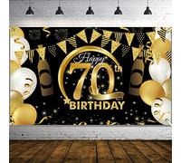 PLATEYTR 70 Striscione di Compleanno 70 Anni Compleanno Festa Decorazioni Oro Nero Fotografia Poster di Compleanno Extra Large Fondale 70 Anni di Buon Compleanno Decorazione di Festa
