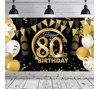 PLATEYTR 80 Striscione di Compleanno 80 Anni Compleanno Festa Decorazioni Oro Nero Fotografia Poster di Compleanno Extra Large Fondale 80 Anni di Buon Compleanno Decorazione di Festa
