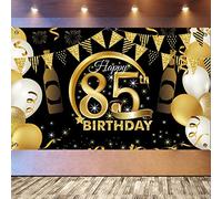 PLATEYTR 85 Striscione di Compleanno 85 Anni Compleanno Festa Decorazioni Oro Nero Fotografia Poster di Compleanno Extra Large Fondale 85 Anni di Buon Compleanno Decorazione di Festa