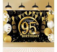 PLATEYTR 95 Striscione di Compleanno 95 Anni Compleanno Festa Decorazioni Oro Nero Fotografia Poster di Compleanno Extra Large Fondale 95 Anni di Buon Compleanno Decorazione di Festa