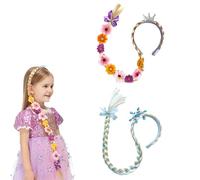 PLATEYTR Cerchietti Principessa Bambina con Treccia Lunga, Set 2 Pezzi Cerchietto Capelli Intrecciati Lilla e Azzurro, Accessori Capelli Cosplay Festa Compleanno Carnevale