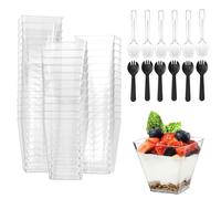 PLATEYTR coppette dessert quadrate, 50 pz mini coppette dessert con 50 pz cucchiai, ciotola dessert 60 ml, coppette dessert trapezoidali in plastica, coppette per dessert budino mousse party