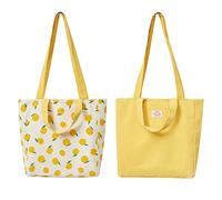 PLATEYTR Cotone e Lino Double Sided Canvas Bag, Borsa in Tessuto, Borsa della Spesa, Cotone Spalla Doppia Maniglia Canvas Messenger Bag per Le Donne, Bambini (Limone, 31 * 10 * 31cm)