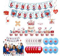 PLATEYTR Decorazioni per Festa a Tema Infermiere - Set Completo 43 Pezzi con Bandiere, Palloncini in Lattice, Toppers per Cupcake, e Decorazioni per Compleanni e Eventi a Tema Medico