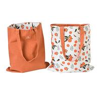 PLATEYTR Doppio Lato Cotone e Tela Borsa, Borsa in Tessuto, Borsa della Spesa, Cotone Spalla Reversibile Canvas Messenger Bag per Le Donne, i Bambini (Mandarino, 40cm x 36cm)