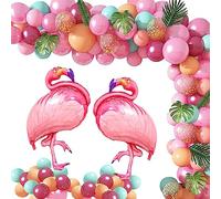 PLATEYTR Hawaii Party Decorazione, Tropical Party Palloncini Tropicale Fenicottero con Striscione di Compleanno, Hawaii Palloncini per Hawaii Luau Aloha Tropicale Flamingo Party Decorazion
