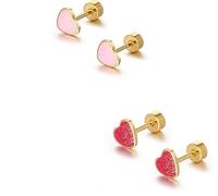 PLATEYTR Orecchini a Bottone Cuore Titanio 1 Paio Piccoli 5.5x6.3mm Oro/Argento ipoallergenici Leggeri per Donna Uso Quotidiano e Regalo