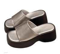 Platform Sandals for Women 2025 Summer New Styles Black Open Toe Sandals with Arch Support Comfortable Plantar Fasciitis Summer Beach Walking Slide(Silver,39 EU)