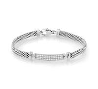 Platino Argento Sterling a Pavé Bianco Zaffiro Barretta Design Rete Tennis