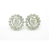 Platino Argento Sterling a Pavé Cuore Halo Cavo Design Vintage Orecchini a Lobo