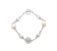 Platino Argento Sterling Bianco Zaffiro a Pavé Perlina Design Halo Perla