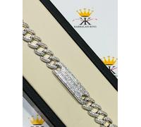 Platino Argento Sterling Bianco Zaffiro a Pavé Set Maglia Cubana Barretta Tennis