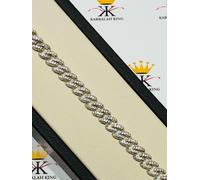 Platino Argento Sterling Bianco Zaffiro a Pavé Set Maglia Cubana Sottile Tennis