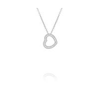 Platino Argento Sterling Bianco Zaffiro Aperto a Pavé Design Cuore Ciondolo