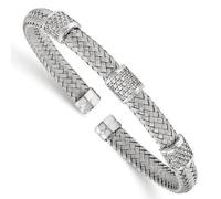Platino Argento Sterling Bianco Zaffiro Halo Cavo Polsino Tessuta Bracciale