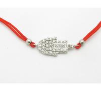 Platino Argento Sterling Bianco Zaffiro Hamsa Mano Design Cabala Luck Bracciale