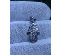 Platino Argento Sterling Bianco Zaffiro Hamsa Mano Of God Shema Cabala Ciondolo