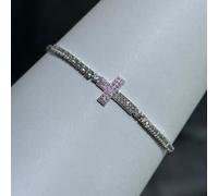 Platino Argento Sterling Bianco Zaffiro Pavè Sideway Croce Tennis Bracciale Gift