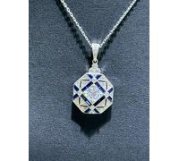 Platino Argento Sterling Finto Blu e Bianco Zaffiro Vintage Halo Collana