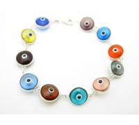 Platino Argento Sterling Multicolore Malocchio Cabala Hamsa Tennis Bracciale Nwt