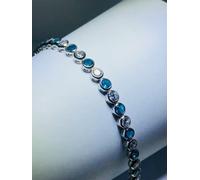 Platino Argento Sterling Topazio Blu & Bianco Zaffiro Bezel Halo Bracciale