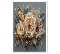 Platino Farfalla piuma rosa Stampa su tela Fiori scolpiti Quadri su tela per Arte muraria Stampa Decorazione della camera da letto Casa Ufficio Decorazioni 60Lx40W cm Senza Cornice